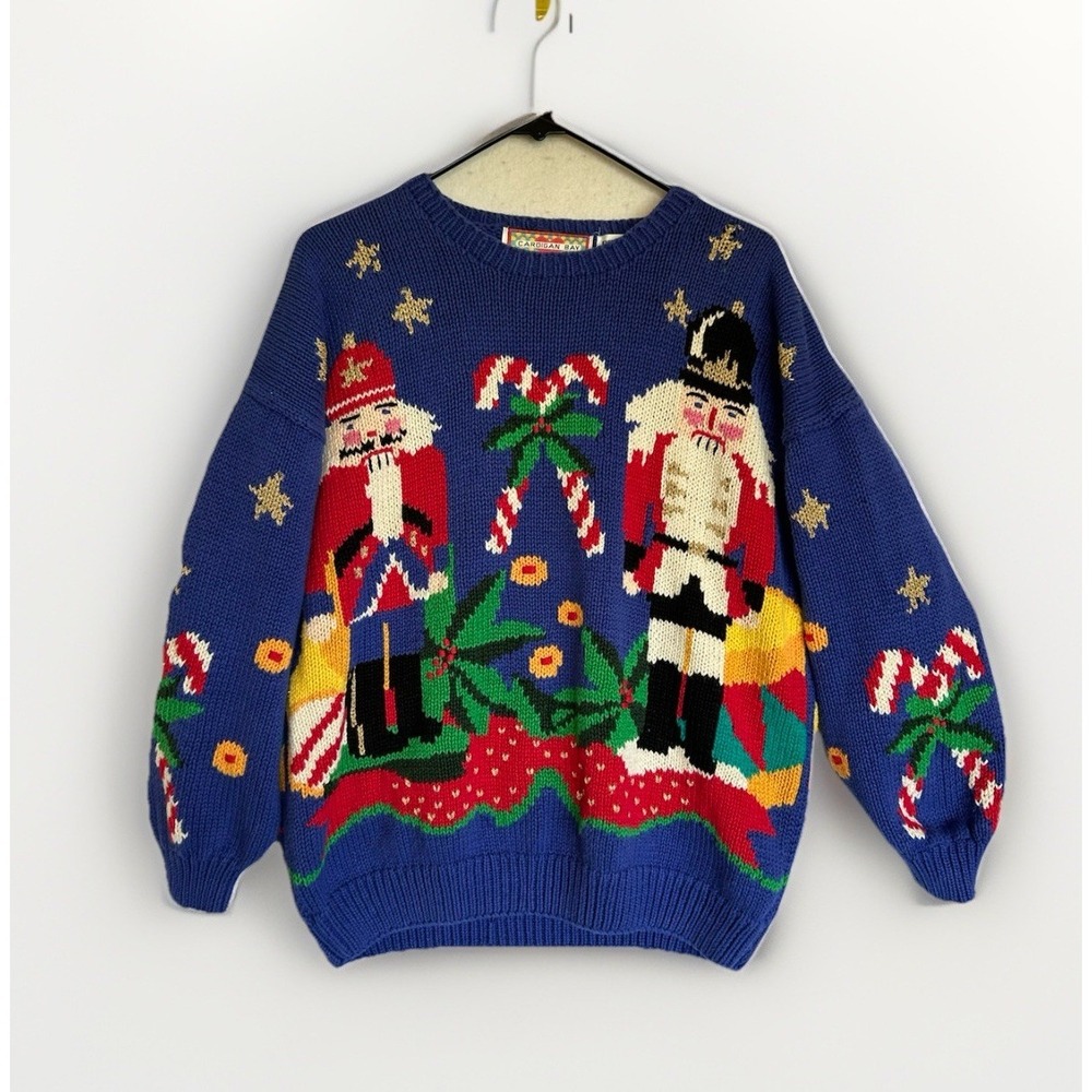 Vintage Cardigan Bay Hand Knit Pullover Nutcracker Ugly Xmas Sweater Women's L